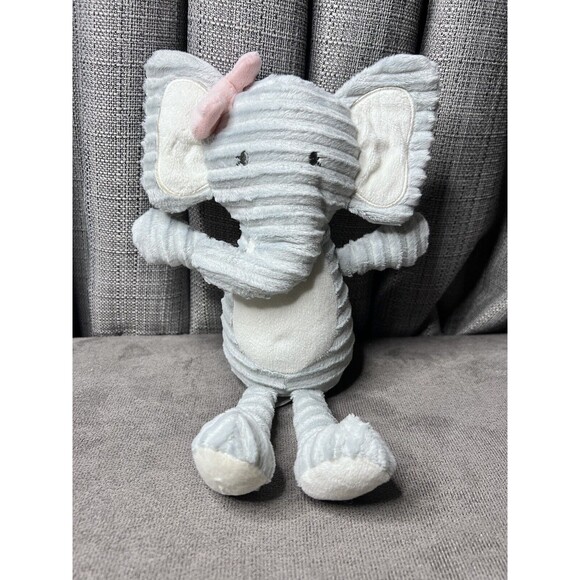 Chick Pea Plush Elephant Lovey Gray White Ears Tummy Textured Pink Bow 11 inch - Picture 1 of 6